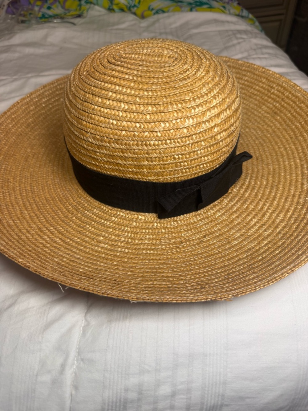 Straw Sun Hat with Black Ribbon - Natural - Picture 3 of 7